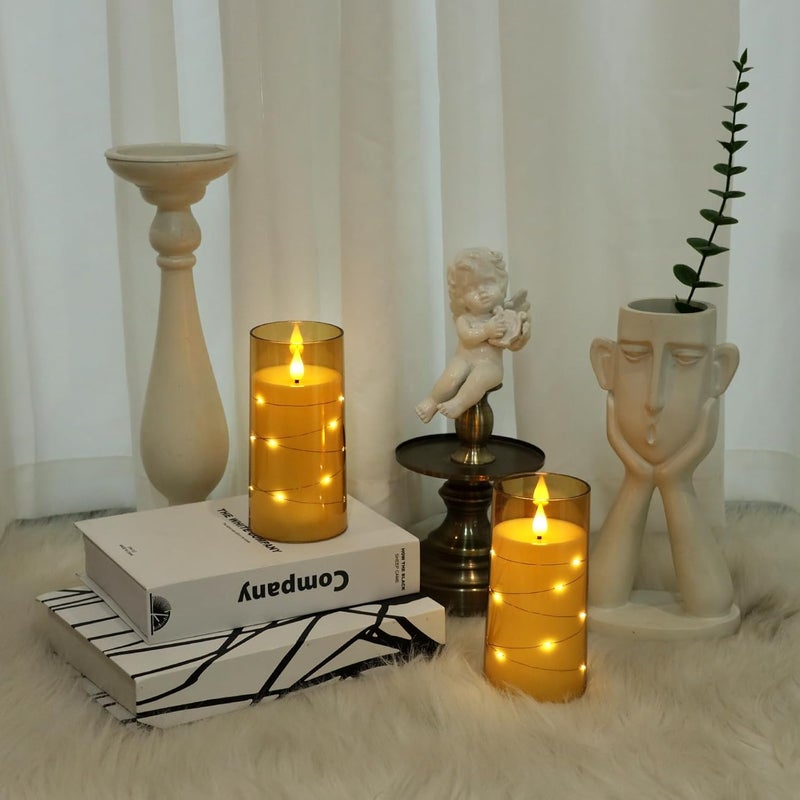 Aignis Flickering Flameless Candles Battery Operated Candles LED Candles with Remote Timer for Home/Wedding/Birthday/Holiday Decor ，Brown 3D Flame Set of 2 (D3 xH6 6") - Image 4